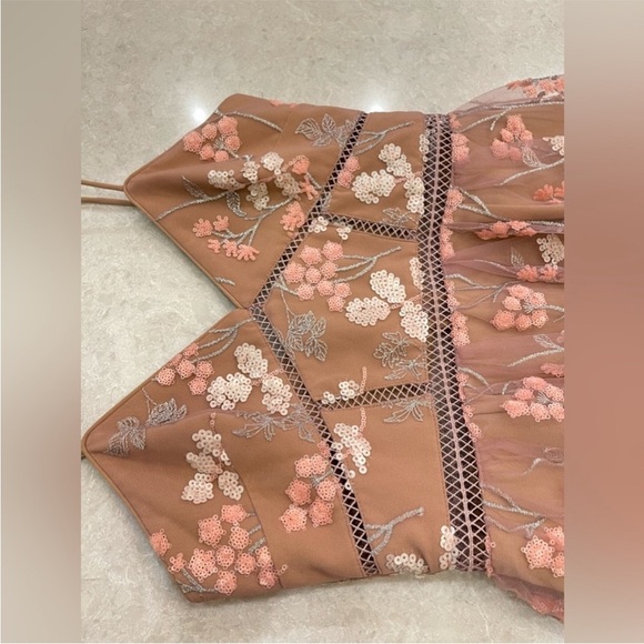 NWOT Self-Portrait Blush Floral Midi Embroidered Dress Size 10 - Picture 15 of 16